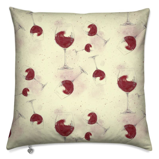 Reflect your love of wine with this beautiful designer cushion. The red wine is sloshing magnificently in the glass, reminding us of the famous 'Under the Wave off Kanagawa', and the delicate glass appears to be gently reflecting the light. 