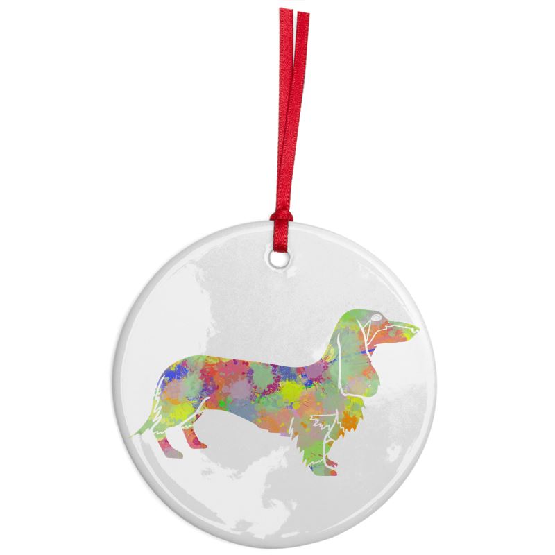 Rainbow Sausage Dog Christmas Ornament