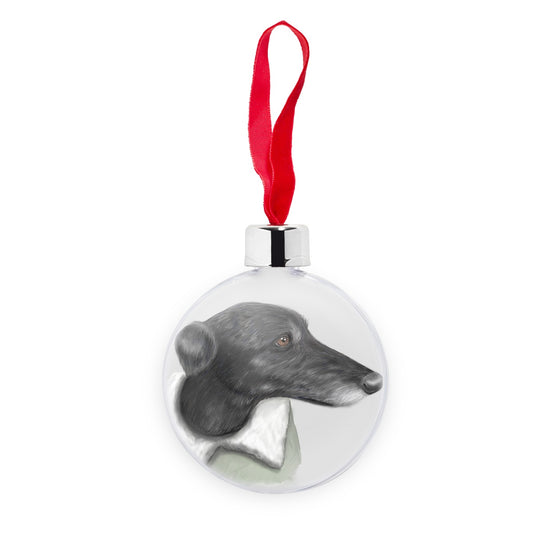 Greyhound Portrait Transparent Christmas bauble