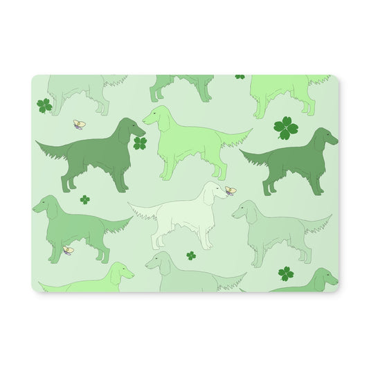 Rectangle placement with The Irish Setter edition of the Rainbow Dogs design series by Figg-Arnold Fine Arts. This edition has been designed with a subtle St Patricks Day theme and features cute shamrocks on a funky, green palette. 
