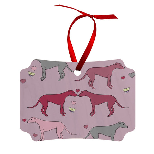 Greyhound Love Rainbow Dogs  Wood Ornament