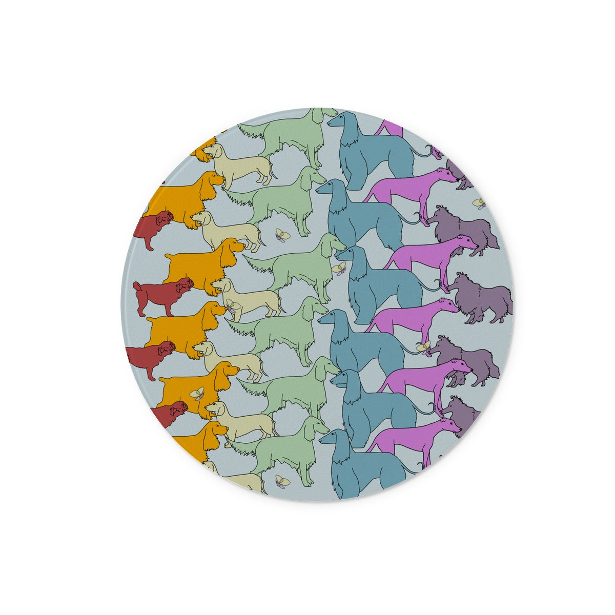 Rainbow Dogs Together  Glass Chopping Board