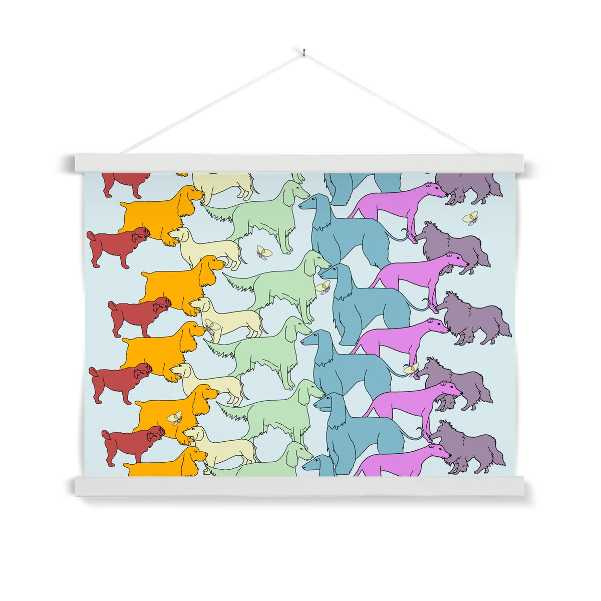 Rainbow Dogs Together  Fine Art Print with Hanger