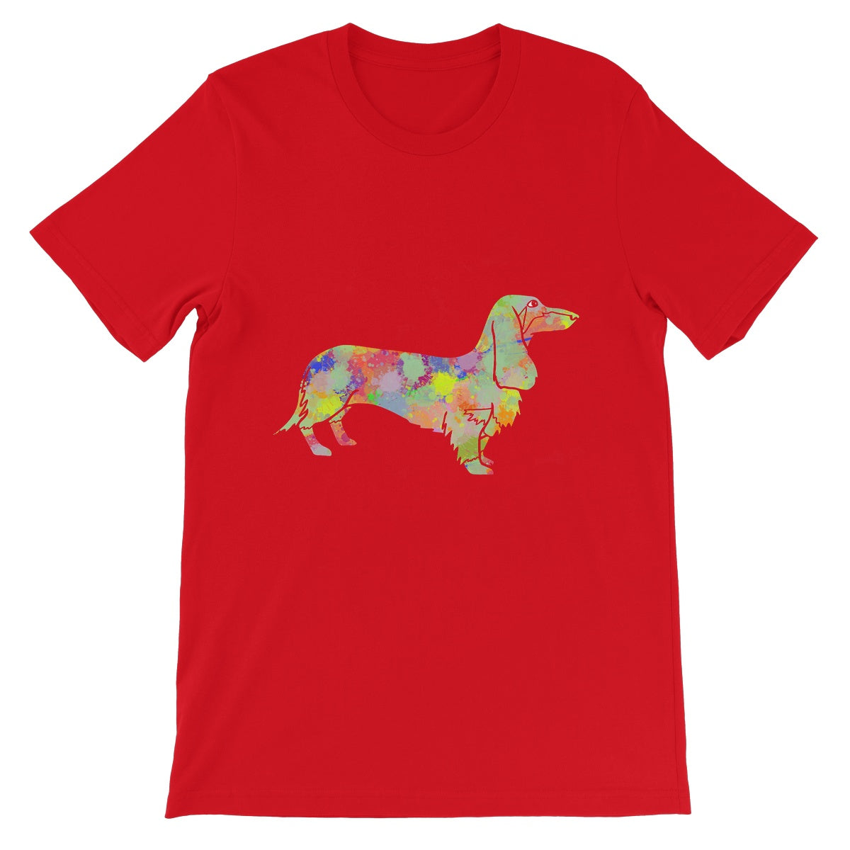 Rainbow Splash Sausage Dog Unisex Short Sleeve T-Shirt