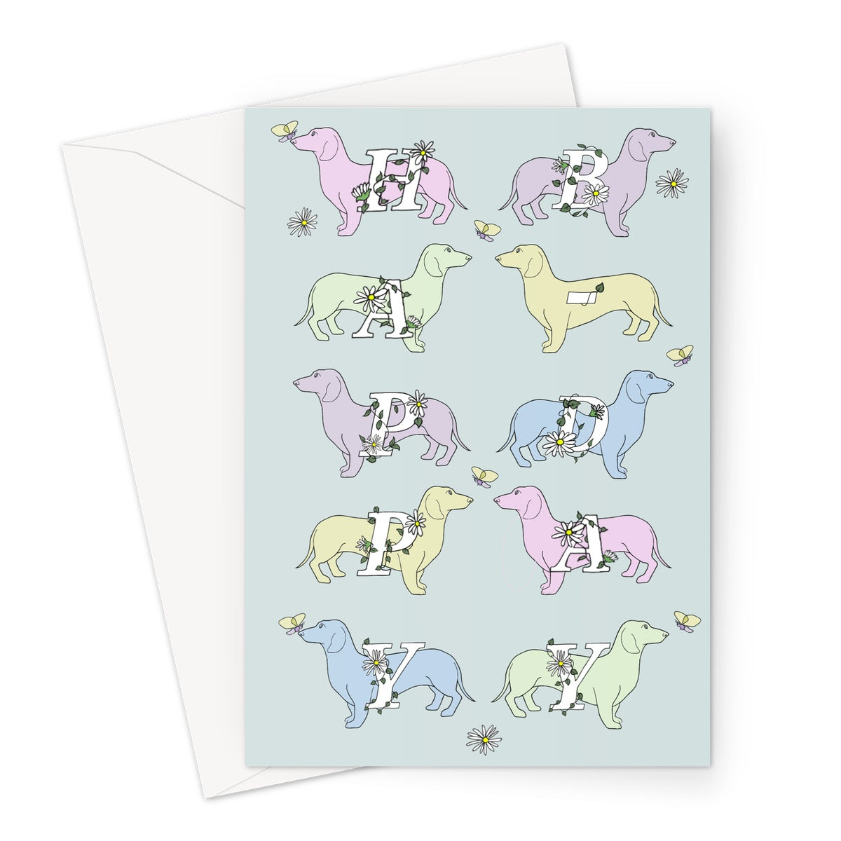 Rainbow Dogs Dachshund Birthday Greetings Card Greeting Card