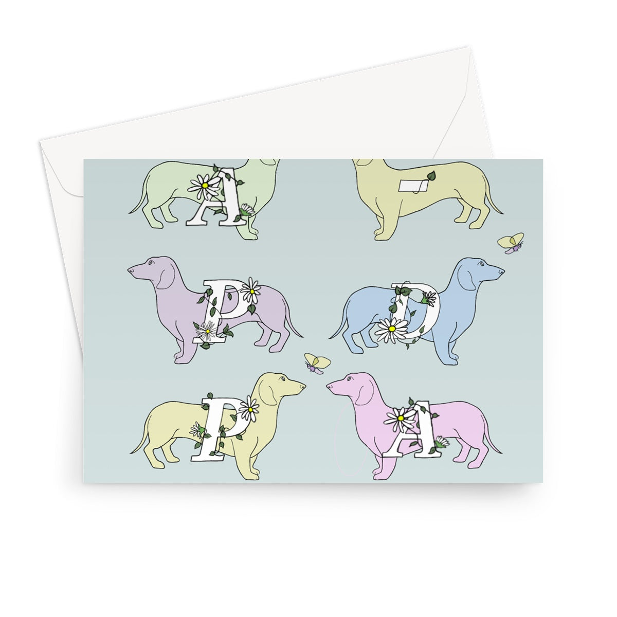 Rainbow Dogs Dachshund Birthday Greetings Card Greeting Card