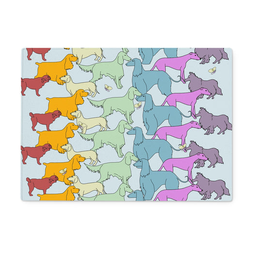 Rainbow Dogs Together  Glass Chopping Board