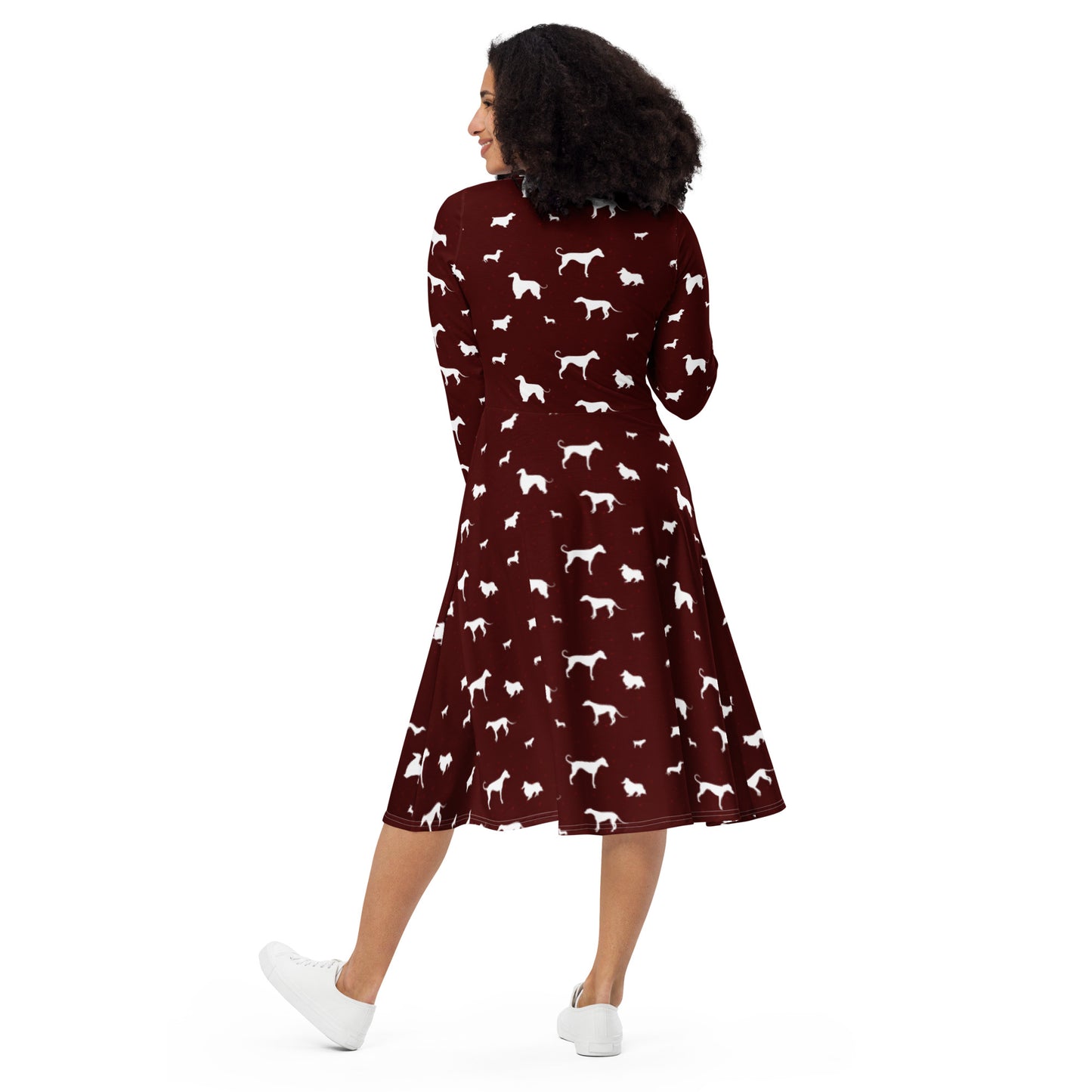 Polkadogs Burgundy long sleeve midi dress