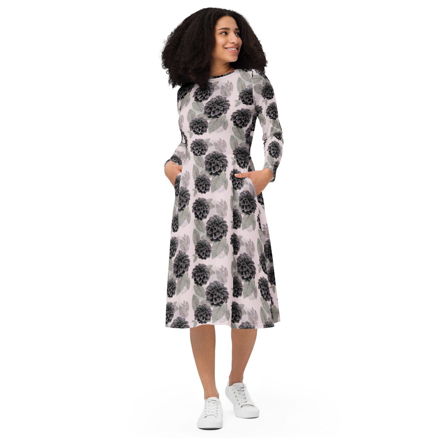 Dahlia Daze long sleeve midi dress