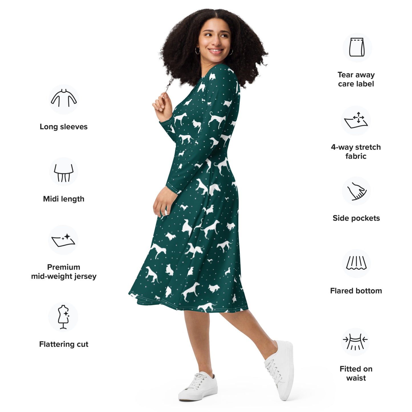 Polkadogs Green sleeve midi dress