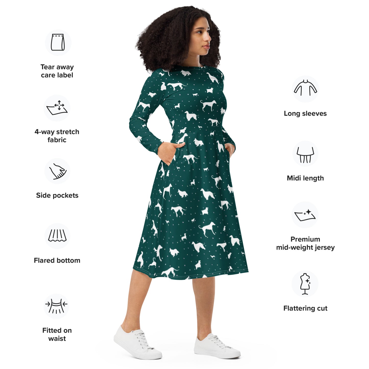 Polkadogs Green sleeve midi dress