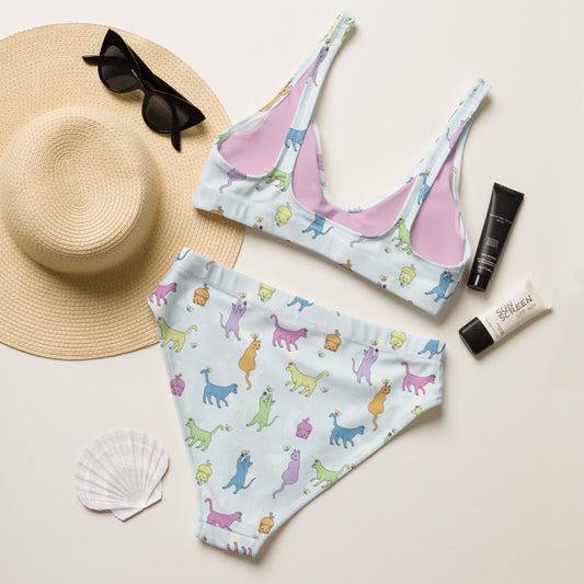 Rainbow Cats Together Recycled high-waisted bikini