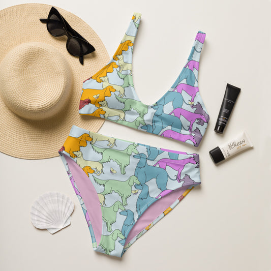 Rainbow Dogs Together Recycled high-waisted bikini