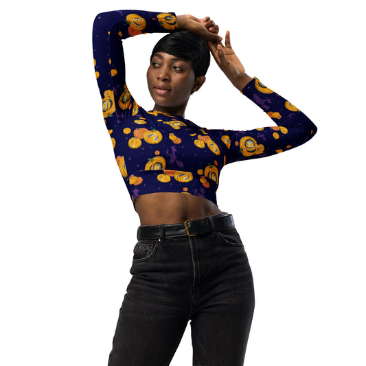 Halloween Pumpkin Recycled long-sleeve crop top