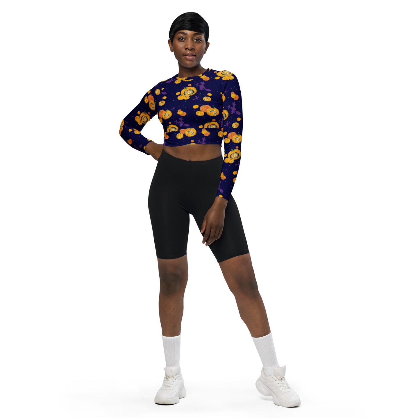 Halloween Pumpkin Recycled long-sleeve crop top