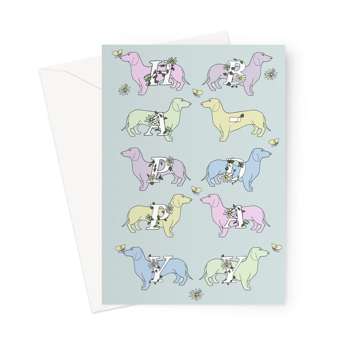 Rainbow Dogs Dachshund Birthday Greetings Card Greeting Card