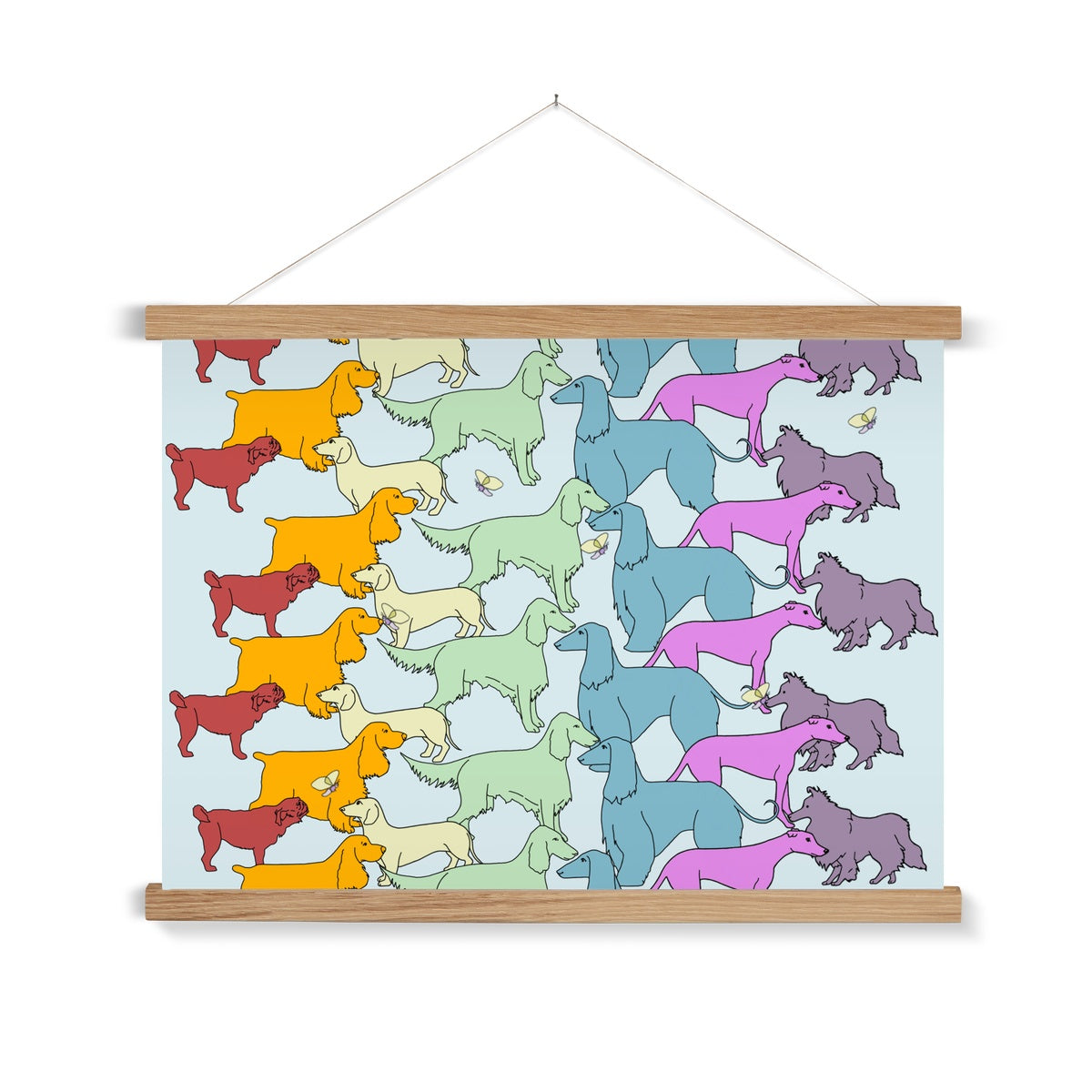 Rainbow Dogs Together  Fine Art Print with Hanger