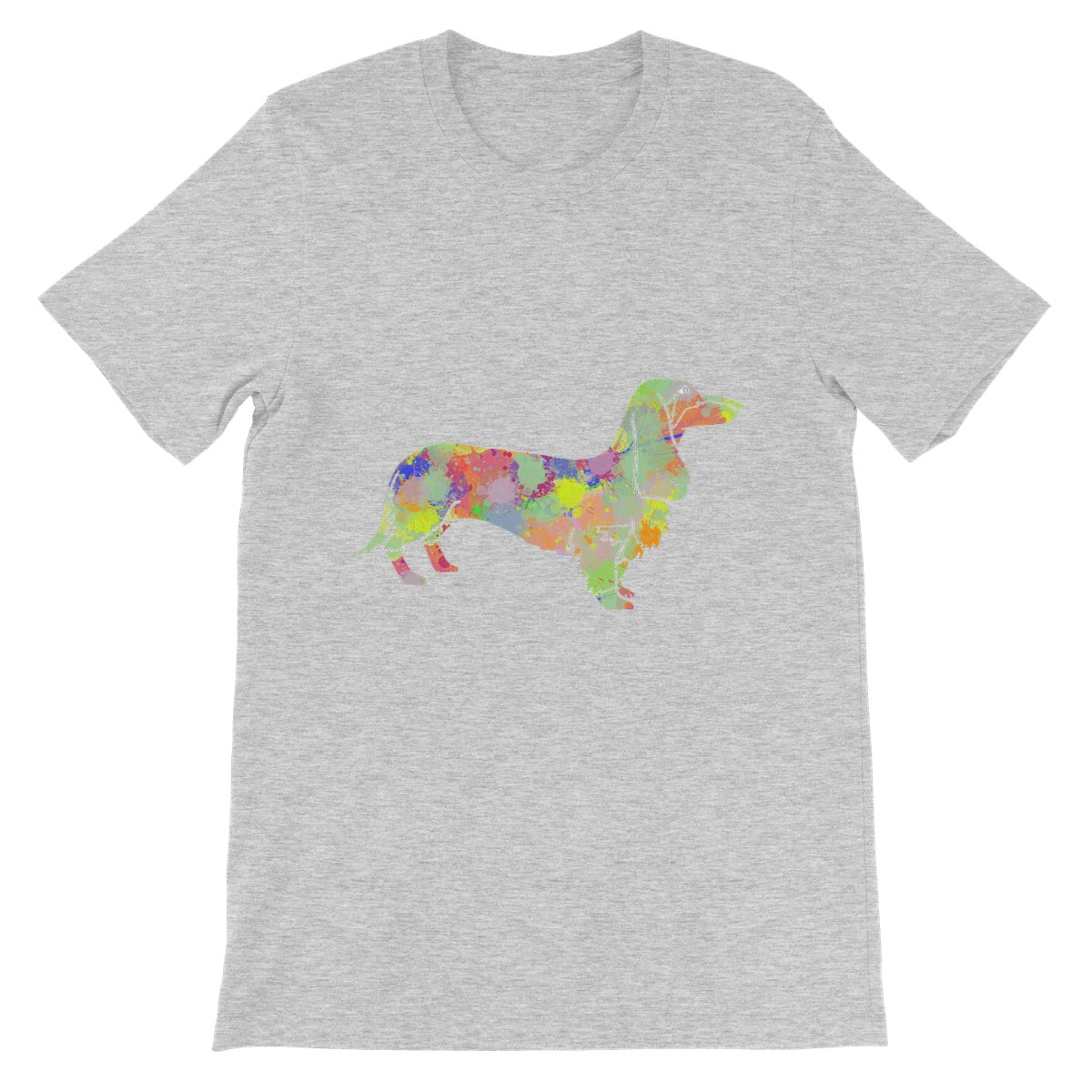 Rainbow Splash Sausage Dog Unisex Short Sleeve T-Shirt