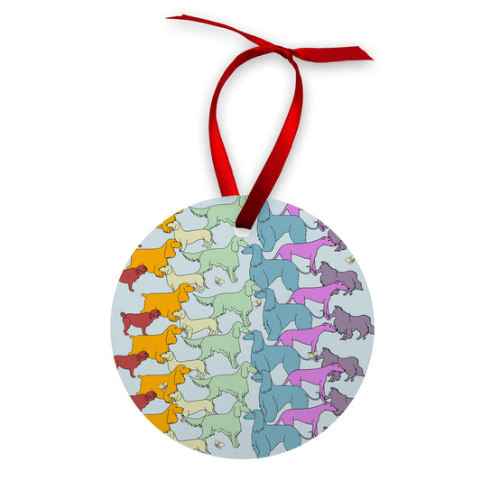 Rainbow Dogs Together  Wood Ornament