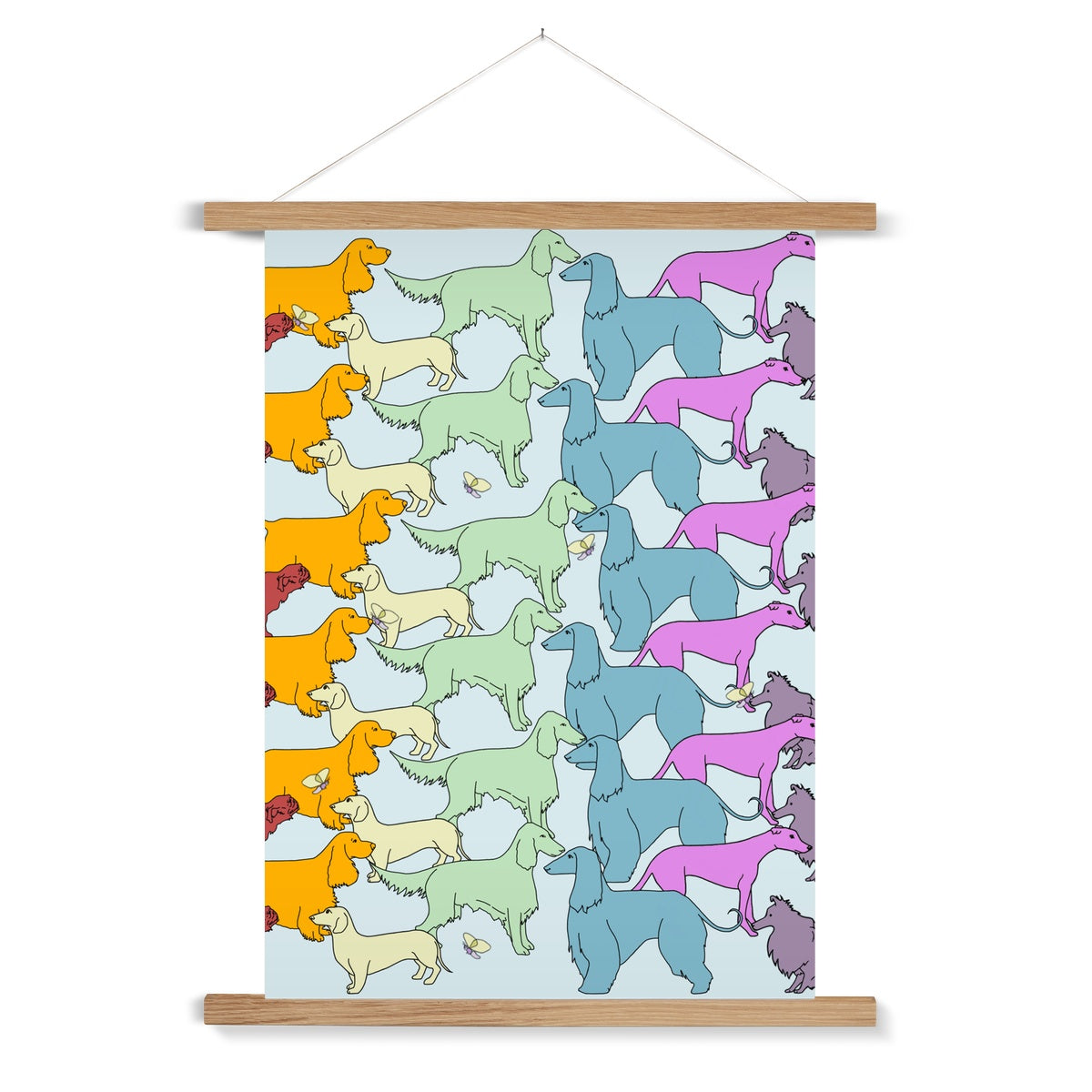 Rainbow Dogs Together  Fine Art Print with Hanger